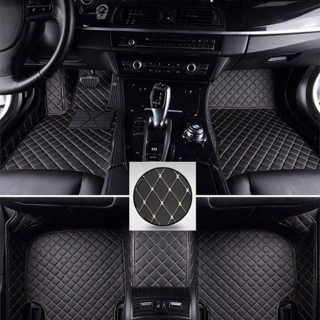 Cheap Black and Beige Stitching Luxury Leather Diamond Car Mats UK