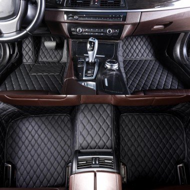 Cheap Black and Black Stitching Luxury Leather Diamond Car Mats UK