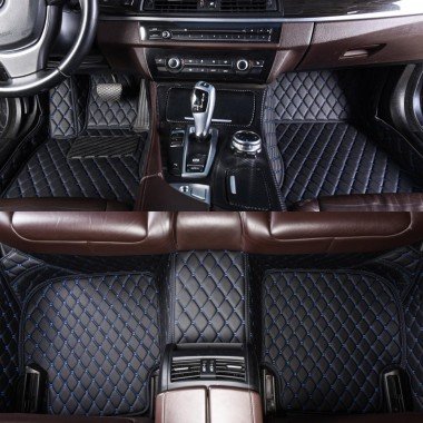 Cheap Black and Blue Stitching Luxury Leather Diamond Car Mats UK