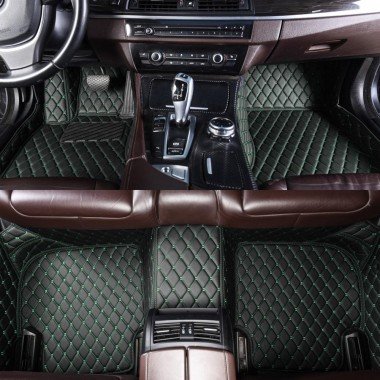 Cheap Black and Green Stitching Luxury Leather Diamond Car Mats UK