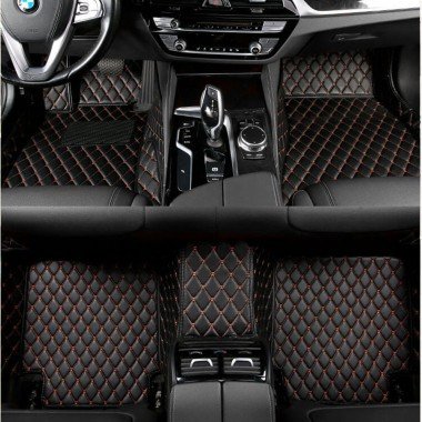 Cheap Black and Orange Stitching Luxury Leather Diamond Car Mats UK