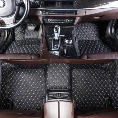 Cheap Black and White Stitching Luxury Leather Diamond Car Mats UK