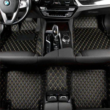 Cheap Black and Yellow Stitching Luxury Leather Diamond Car Mats UK