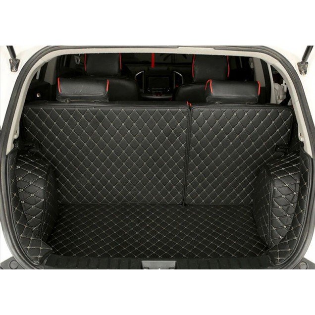 Cheap Black and Beige Stitching Full Cover Luxury Leather Diamond Trunk Car Mats UK