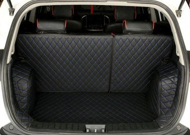 Cheap Black and Blue Stitching Full Cover Luxury Leather Diamond Trunk Car Mats UK