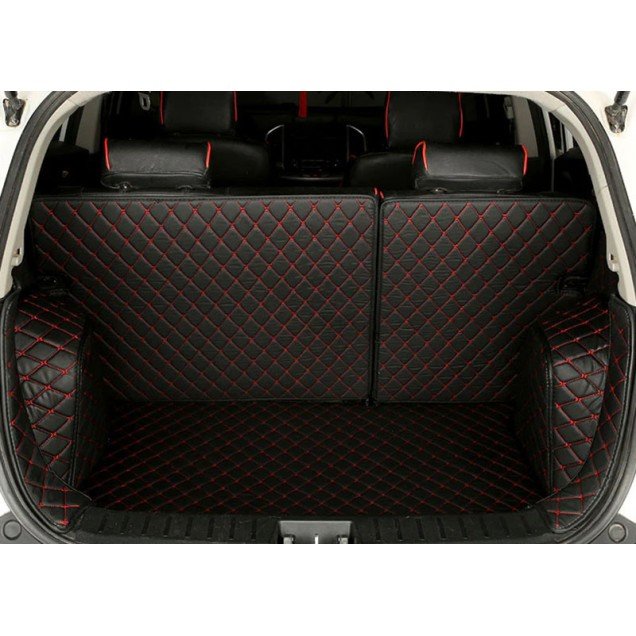 Cheap Black and Red Stitching Full Cover Luxury Leather Diamond Trunk Car Mats UK