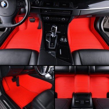 Cheap Red Luxury Leather Stripe Car Mats UK