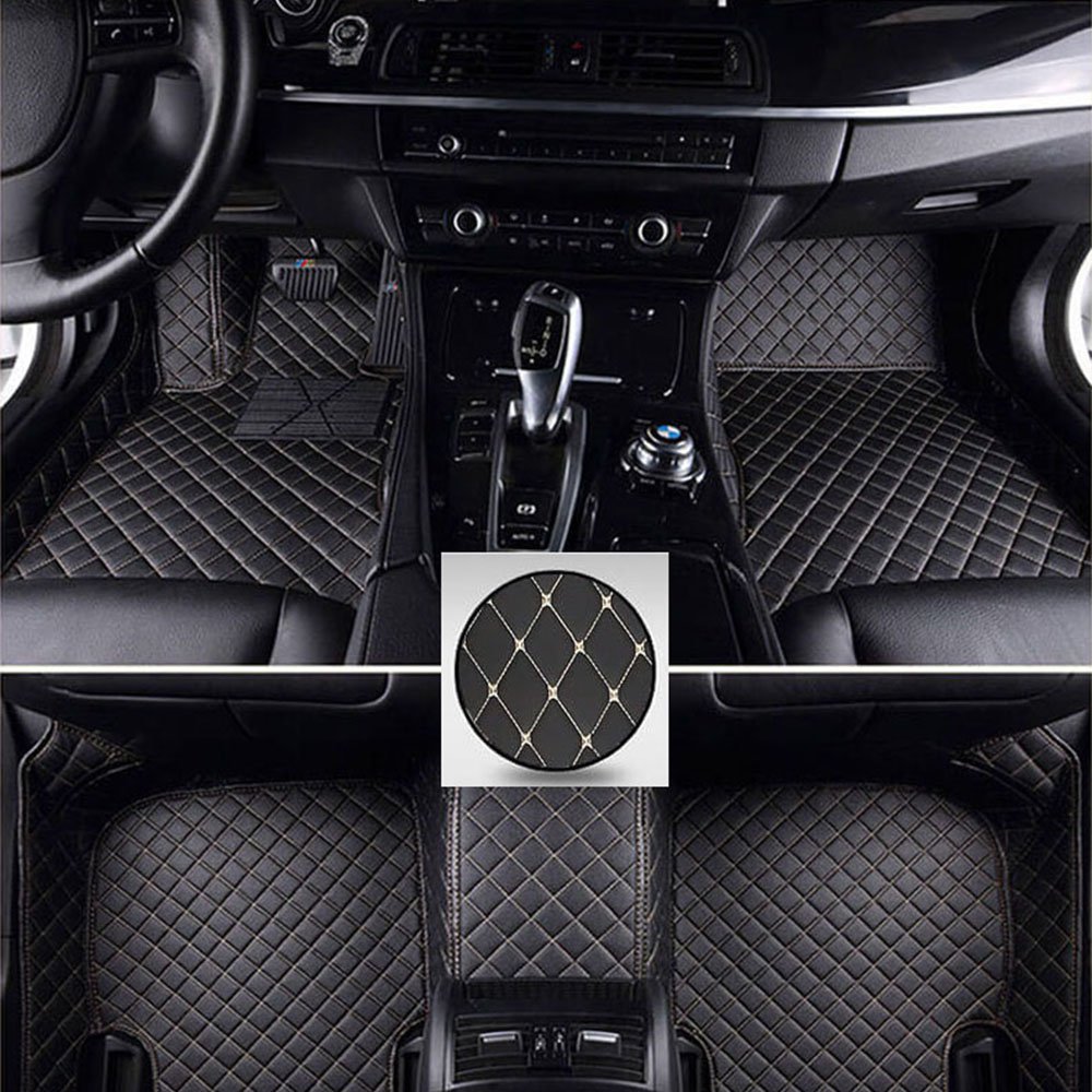 Cheap Black and Beige Stitching Luxury Leather Diamond Car Mats UK