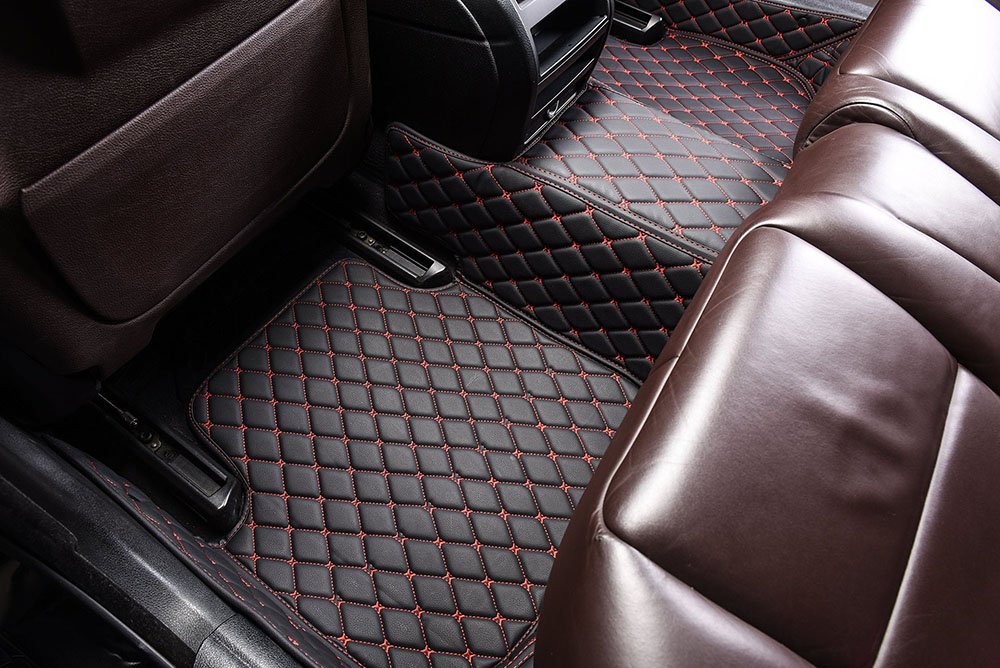 Cheap Black and Red Stitching Custom Diamond Car Mats UK