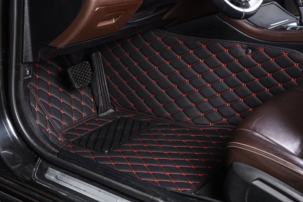 Cheap Black and Red Stitching Luxury Leather Diamond Car Mats UK