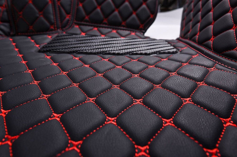 Cheap Black and Red Stitching Luxury Leather Diamonds Car Floor Mats UK