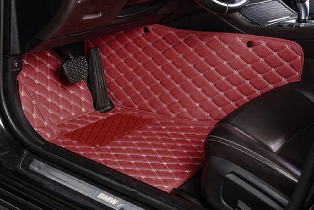 Wine Red Luxury Leather Diamond Car Mats for Mini Cooper Peaceman