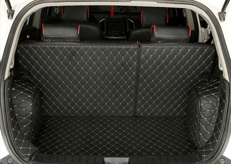 Cheap Black and Beige Stitching Full Cover Luxury Leather Diamond Trunk Car Mats UK