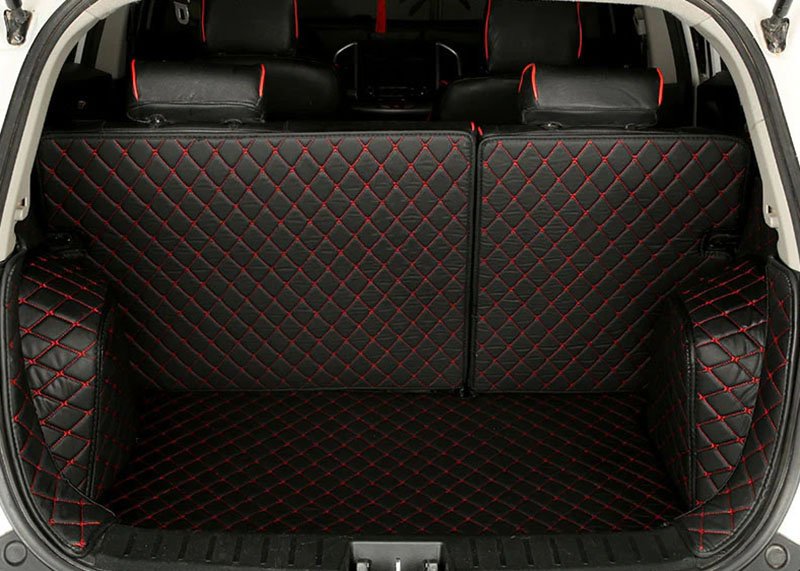 Cheap Black and Red Stitching Full Cover Luxury Leather Diamond Trunk Car Mats UK