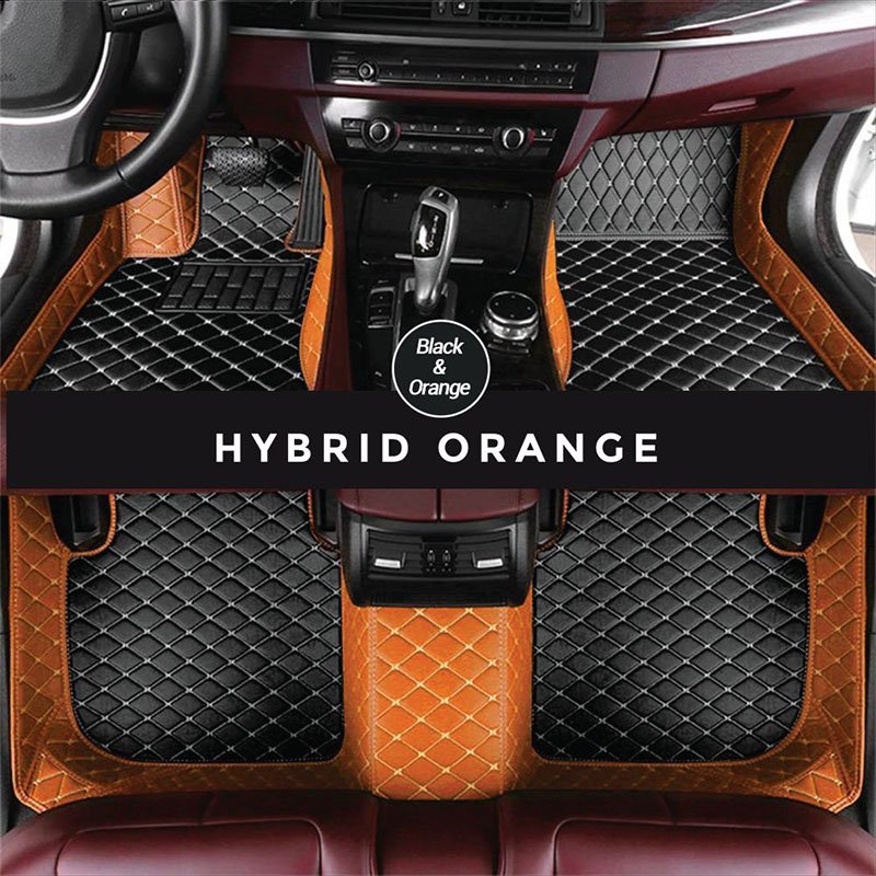 Black and Orange Hybrid Mode Premium Diamond Car Mats for Audi A8