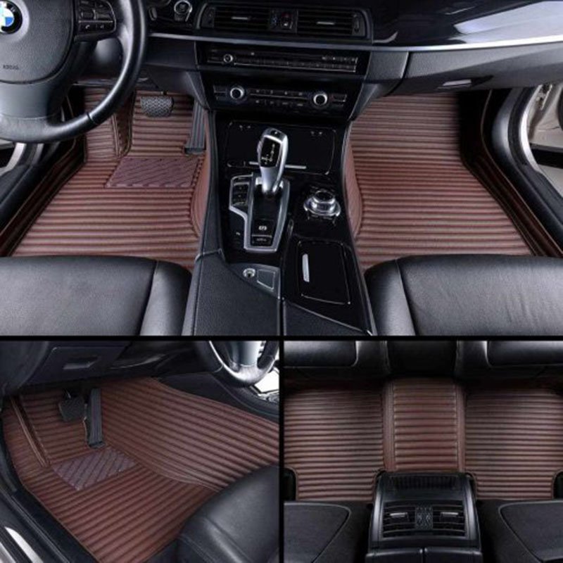 Cheap Dark Brown Luxury Leather Stripe Car Mats UK